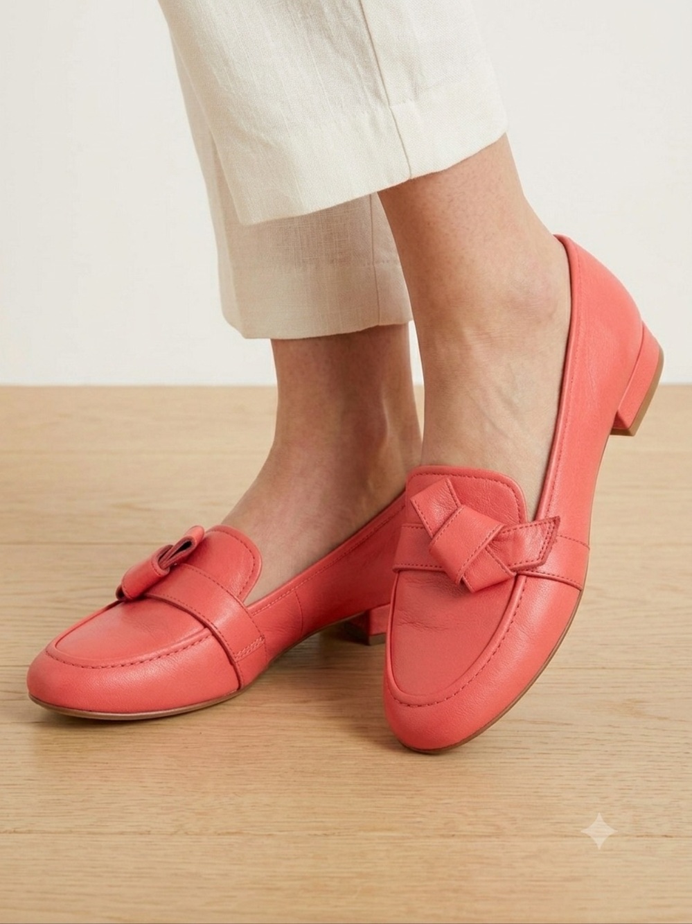 Talbots Ryan Knot Coral Pink Bow-Accent Slip-On Nappa Leather Loafers